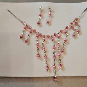 Pink Beaded Necklace and Earring Set NWOT